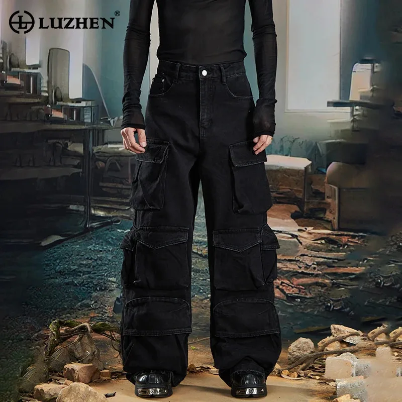 LUZHEN Original Multi Pockets Decorate Design Straight Cargo Pants Men's 2025 New Fashion Streetwear Solid Color Trousers JY3504