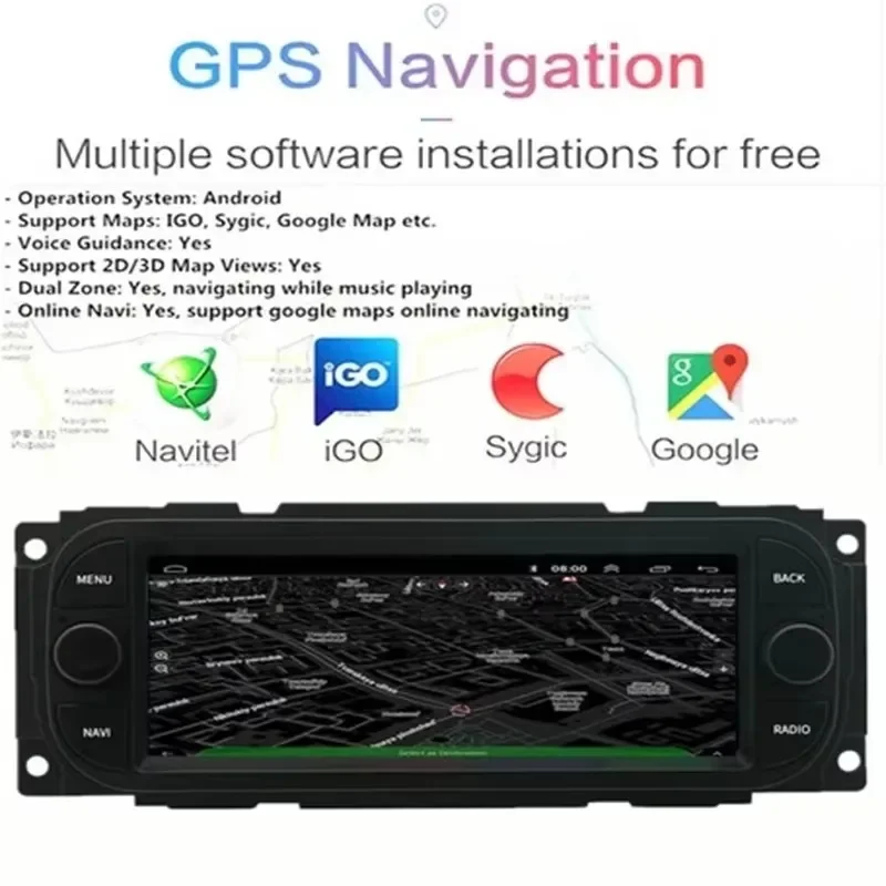 Radio stereo per auto da 7 pollici Car-play Mirror Link Navigazione GPS Android 13 compatibile per Caravan Viper Grand Voyager 2000 - 2010