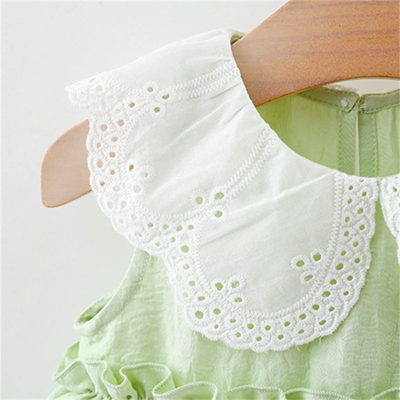 0-4 Y Children Summer Dress Lovely Doll collar Baby Clothing Solid Color Fashion Toddler Soft Dresses Sweet Girl Kids Daily Wear