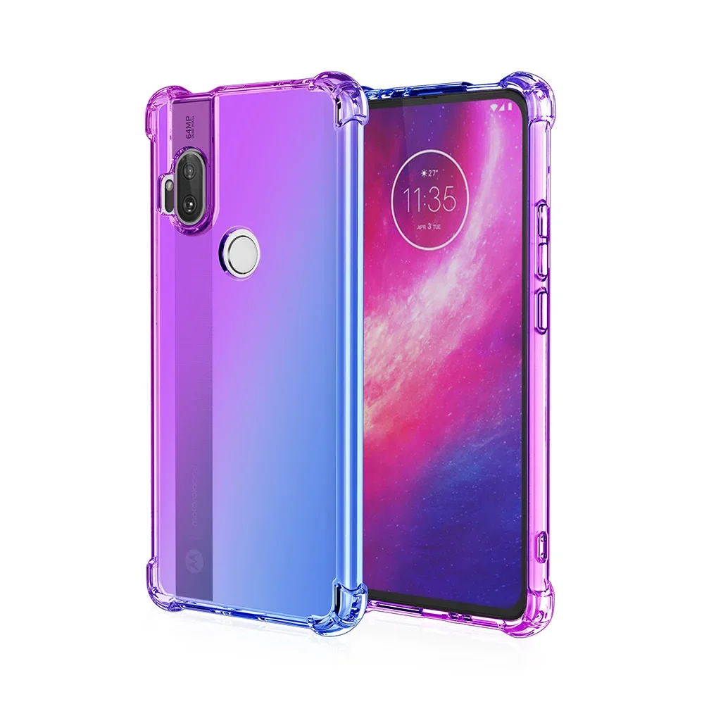 Moto One Hyper Gradient Half Transparent Phone Case For Moto One Hyper Ultra Rainbow Airbag Shockproof Protective Cover Funda