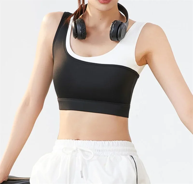 Soutien-gorge de yoga en forme de U pour femme, soutien-gorge une pièce, absorbant les chocs, deux couleurs, haute élasticité, documents bloqués, partenaires de sport