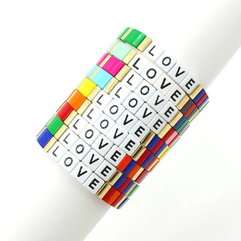 

Love Letter Bracelet Colorful Alphabet Tile Statement Chain Bohemian Handmade Romantic Fashion Jewelry For Women Gifts