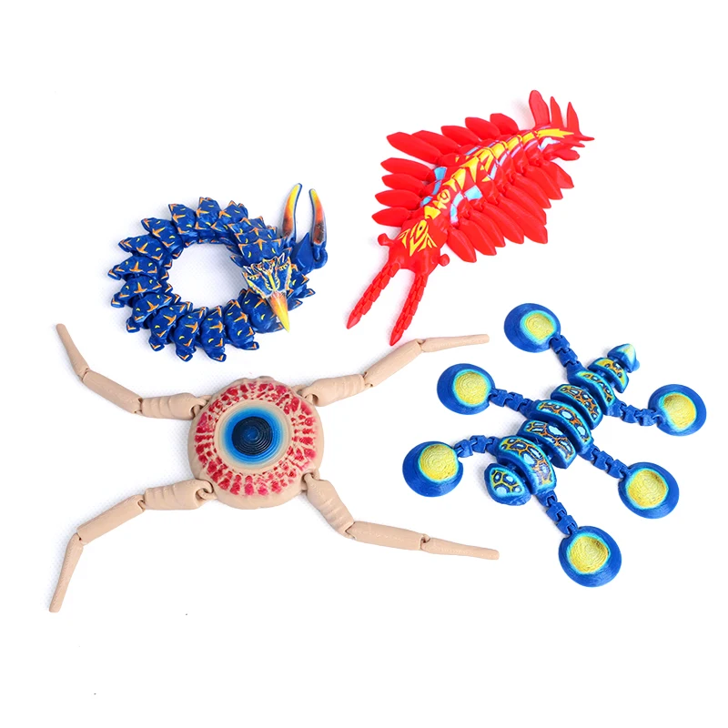 Articulated Sea Creature Toy Set Ancient Anomalocaris Cave Crawler Ice Worm Spadefish Movable Joint Action Figure Home Decor