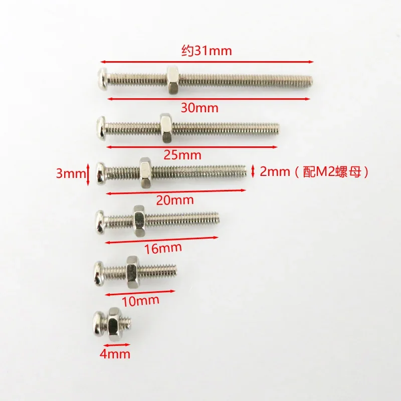 10Pcs M2 Long Screws High Strength Round Pan Head Phillips Bolts Nuts Kit DIY Model Screws Set Length 4-30mm