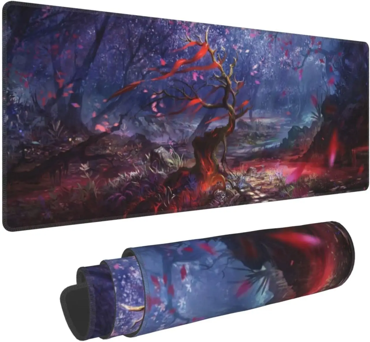 Anime Cherry Blossom Tree Mouse Pad Non-Slip Rubber Mouse Pad with Stitched Edges Waterproof Mouse Mat for Office 31.5