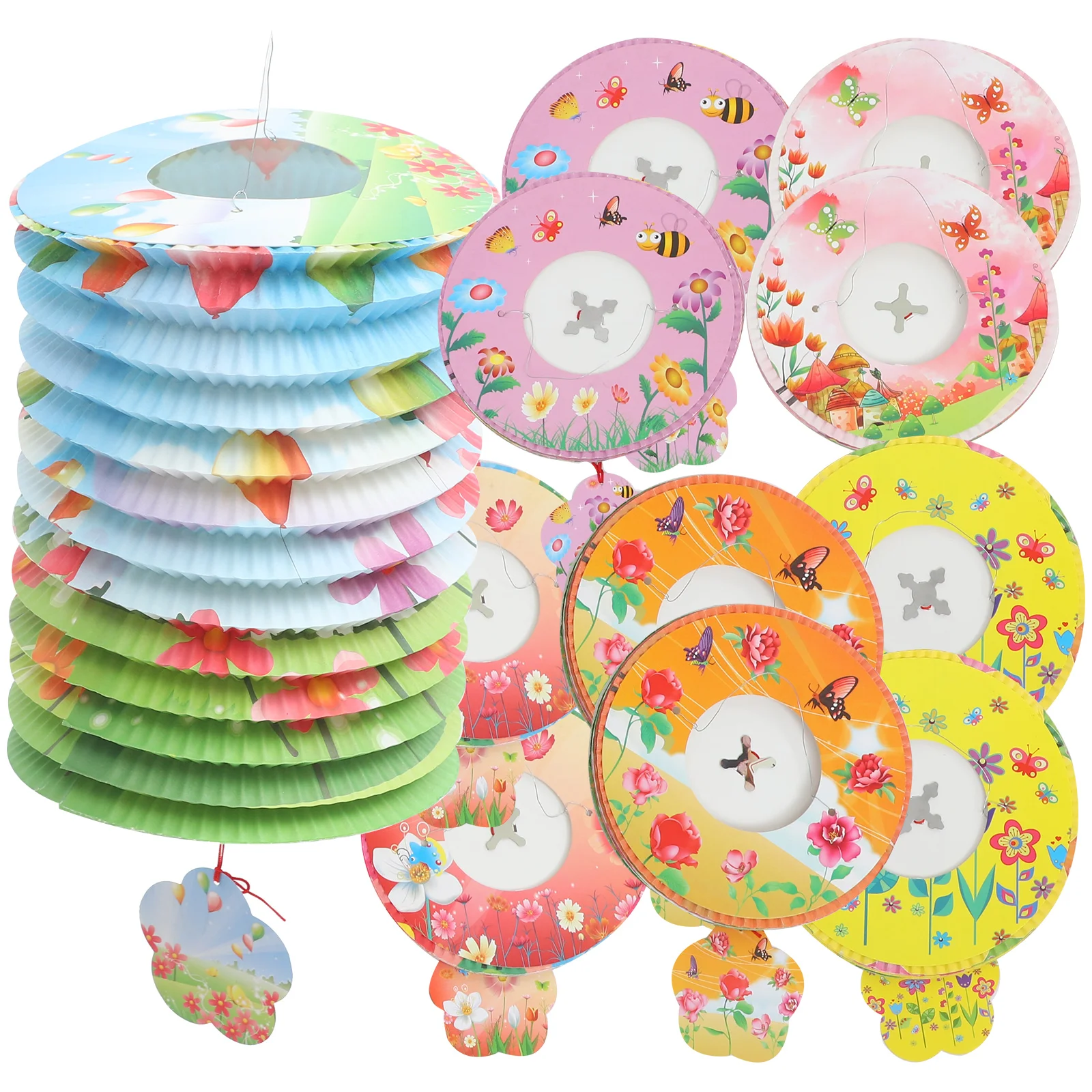 12pcs Flower Printed Lantern Foldable Festival for Decoration (Mixed Color and Style)