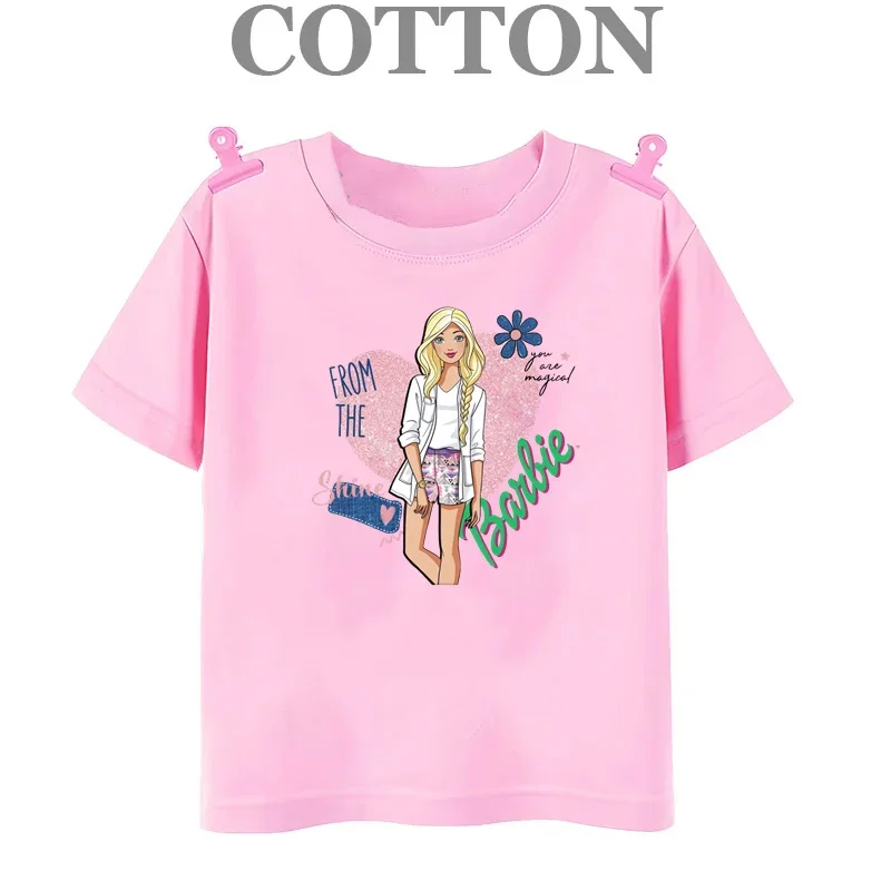 Pure Cotton T-Shirt Barbies Kawaii Anime Cartoons Children Kid Boy Girl Tee Fashion Harajuku Cute Beautiful Casual Clothes Tops