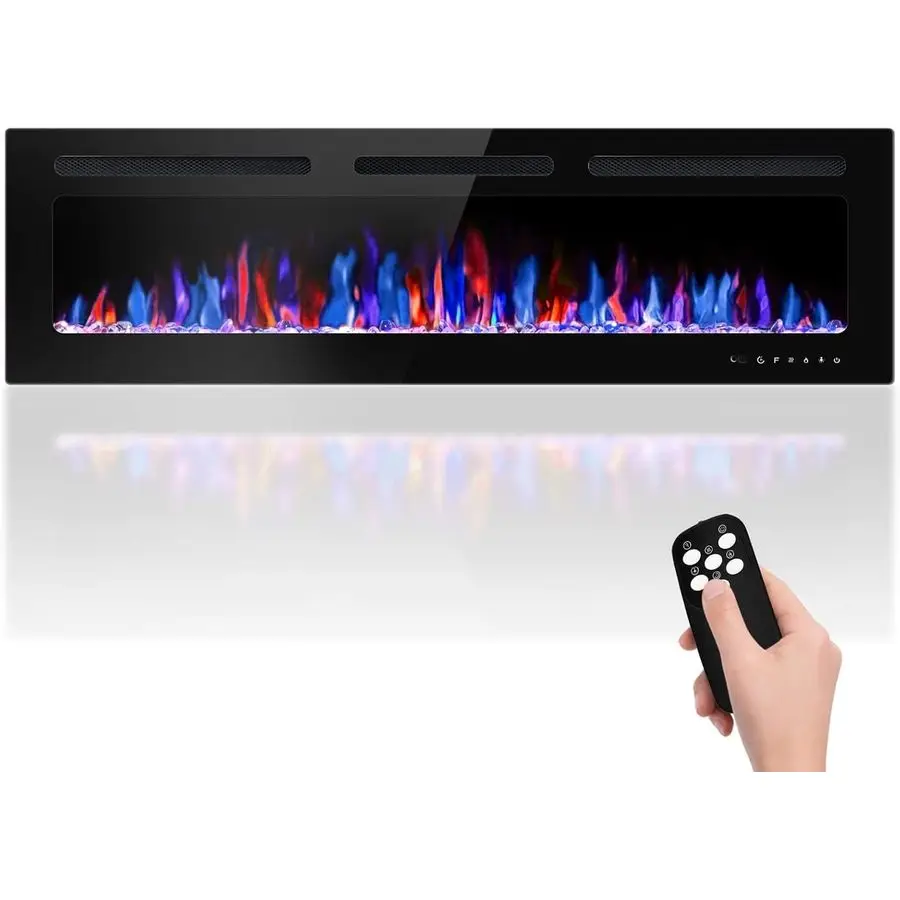 

Electric Fireplace Wall Mounted Recessed with Remote Control, 750 1500W Slim Heater, Timer, 12 Flame Colors amp Brightness Setti
