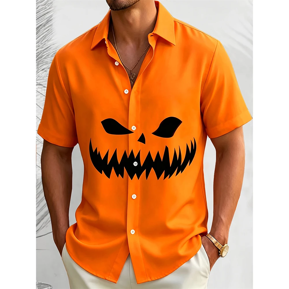 Halloween Mummy Button Up Shirt For Men Creepy Bandage Pumpkin Print Short Sleeve Gothic Casual Halloween Party Costume Wear