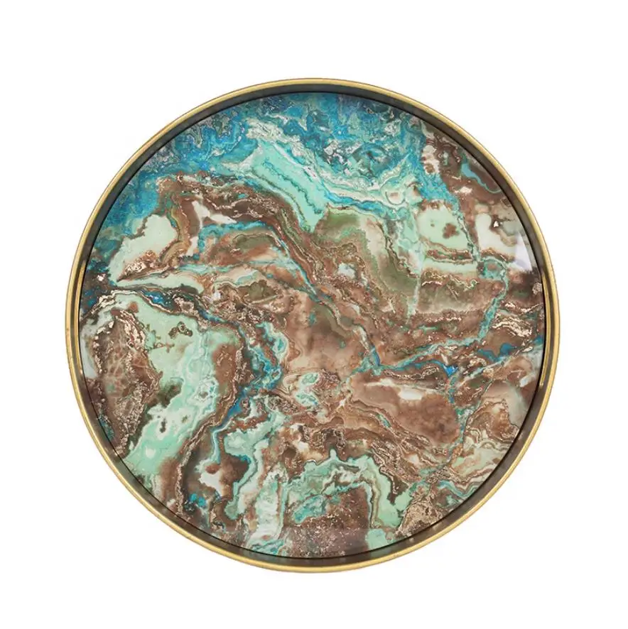 Agate Texture Large Round Versatile Plastic Decorative Serving Tray