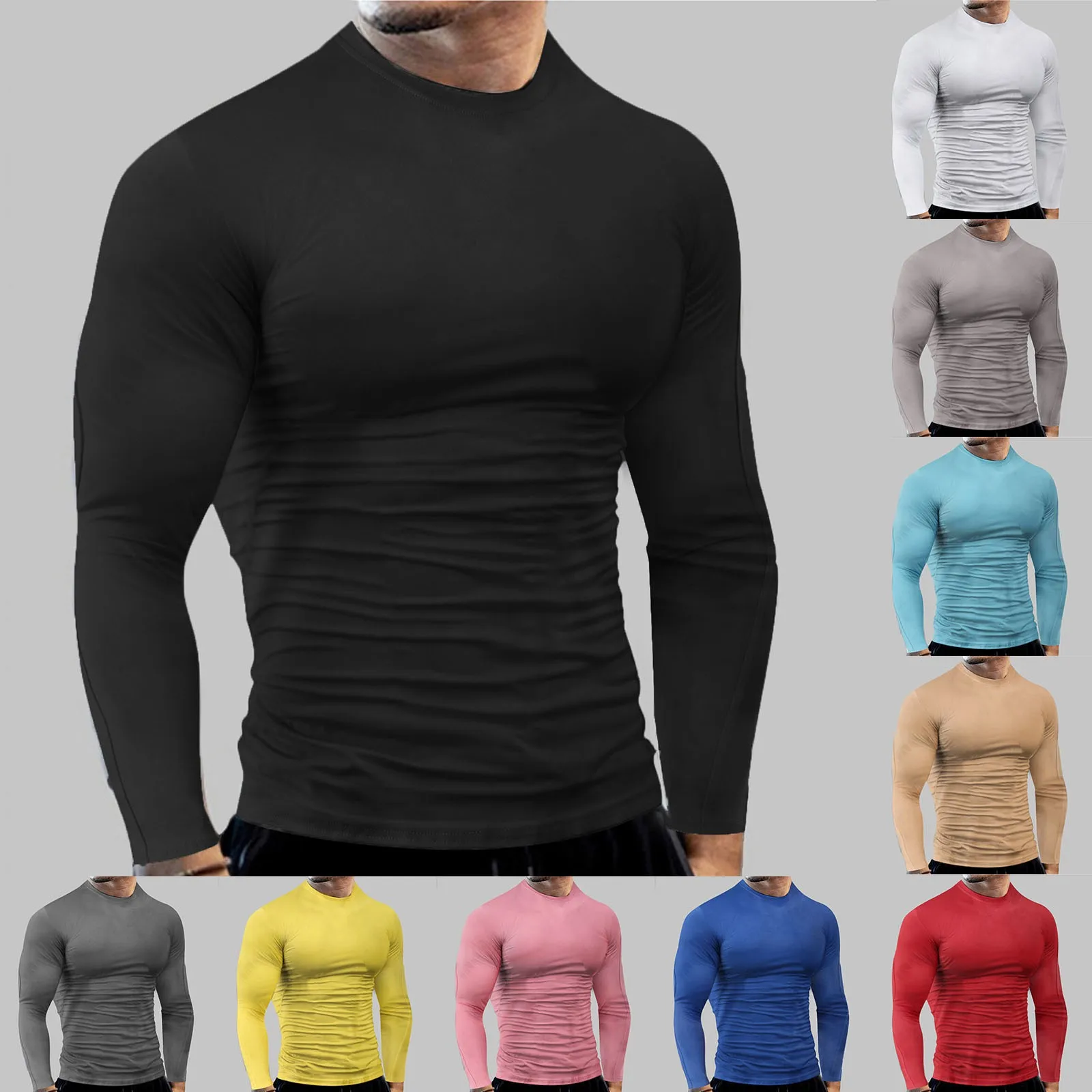 Compression Shirt Men Running Training Long Sleeve T-shirt Muscle Workout Sports Wear Man Gym Slim Fit Tight Skinny Tee Tops