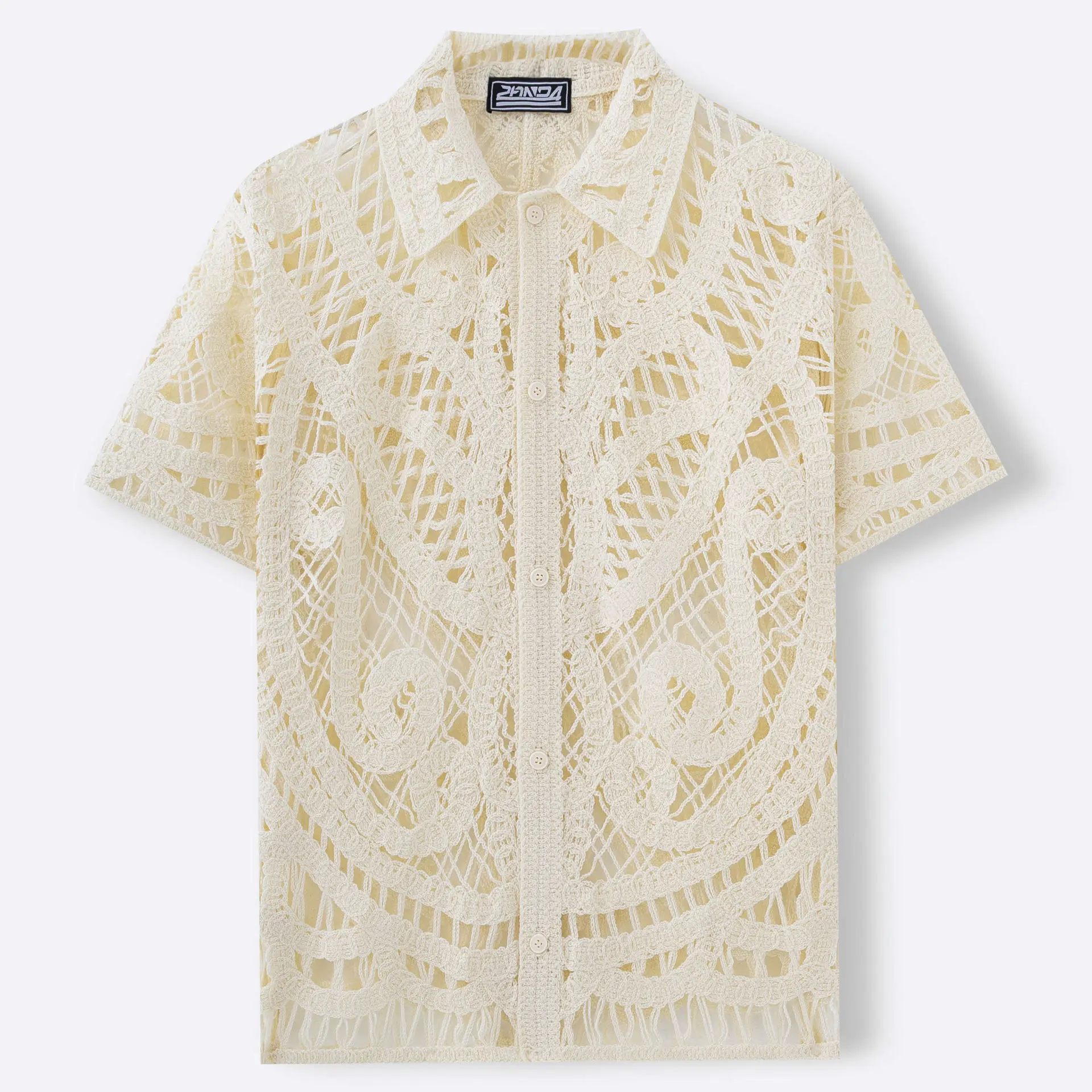 Men's clothing_European and American sexy men's hollow knit sweater_short-sleeved hand-crocheted cardigan POLO shirt