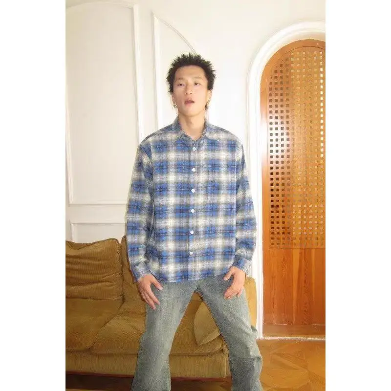 

Men's Long Sve Flannel irt Faionable Urban Sle Loose Fit Polyester Fiber Youth All Season Classic Plaid Design irt