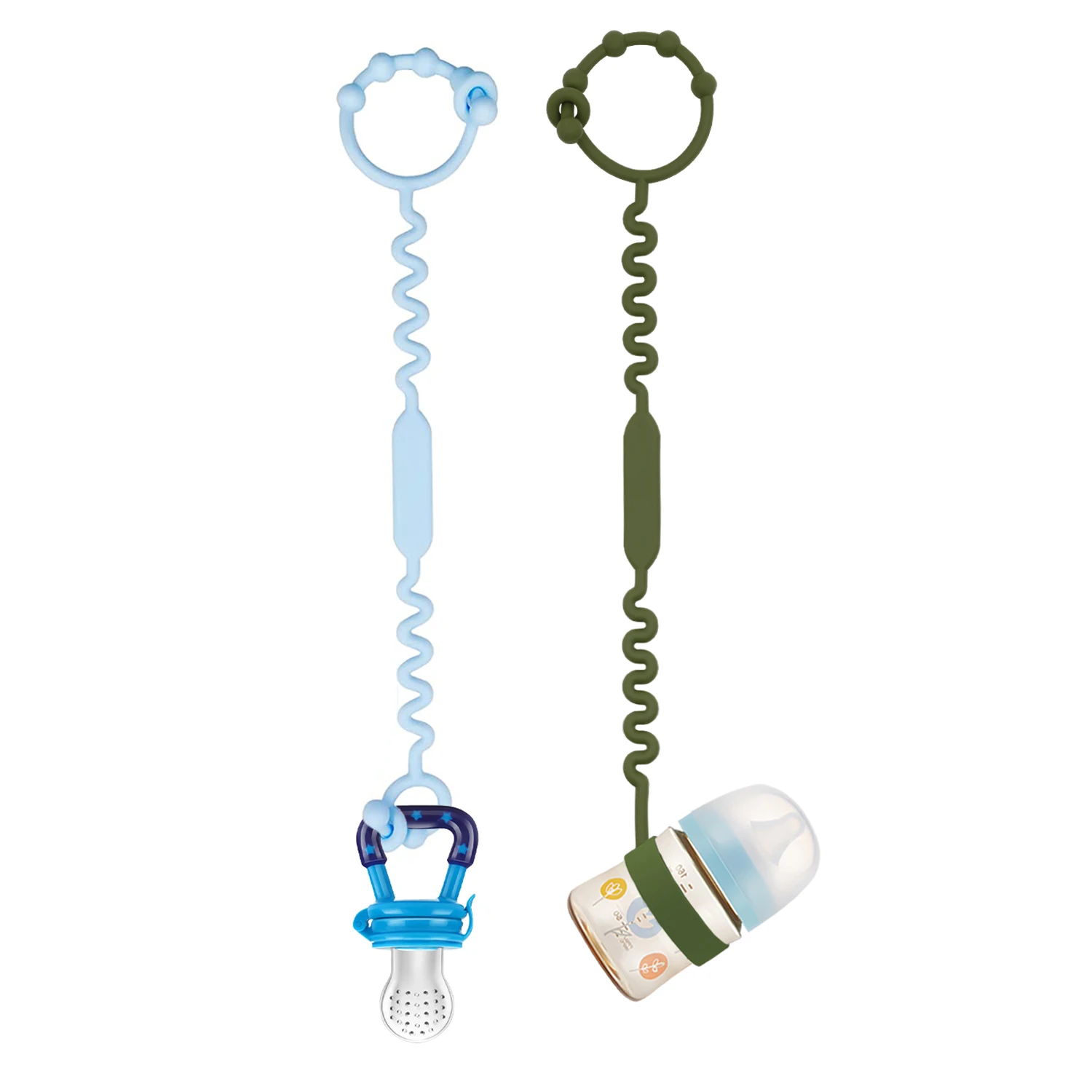 

Pack de 2 Correas de Silicona para Juguetes y Biberones Sujeta Biberón Anti-caída para Carrito y Silla Alta Montessori