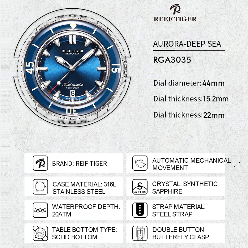 ريف النمر الرجال ساعة أوتوماتيكية 44 مللي متر خمر ساعة اليد الميكانيكية غواص 200 متر مقاوم للماء C3 مضيئة الياقوت الحافة