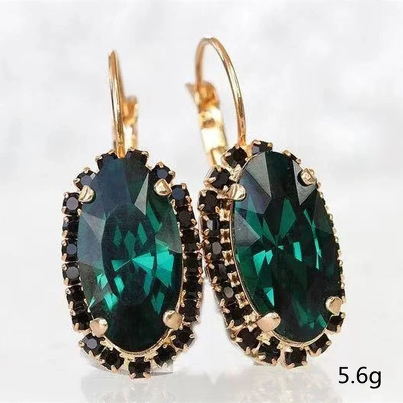 Retro Deep Green Chunky Stone Pendant White ia Big Drop Earring for Women Girls Vintage Jewelry