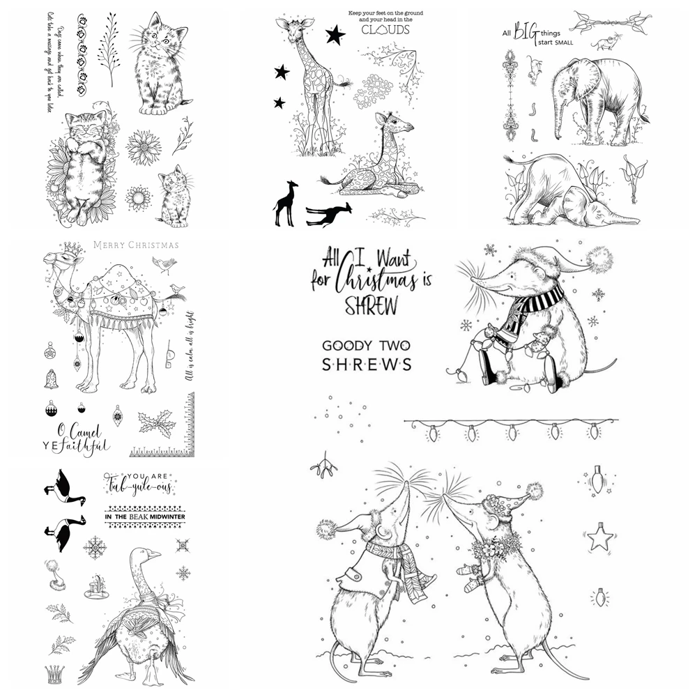 Giraffe, Kamel, Elefant, Mäuse, gemischte Tiere, transparente Stempel, GOOD TWO SHREWS, Siegel für DIY, Weihnachten, Scrapbooking, Papier, Karten, Basteln