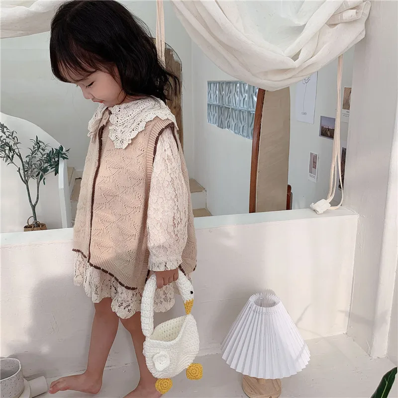 Lovely Baby Girl Mini Bags 2-10Y Kids Knit Swan Shape Children Handbags Cartoon Princess Small Shoulder Bag