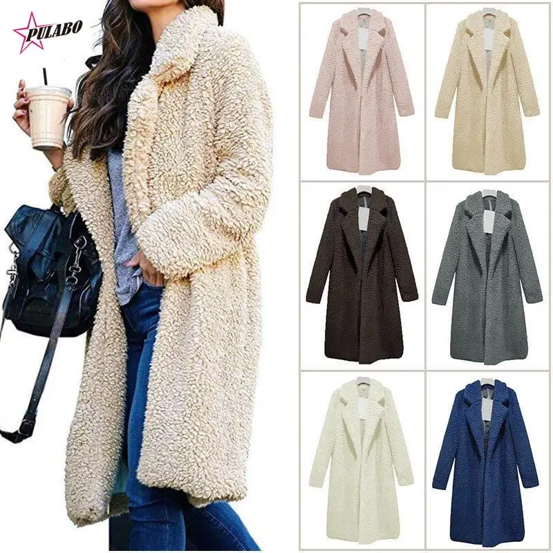 Pulabo Frauen Herbst Jacke Mantel Frauen warme Oberbekleidung lässig Kunst pelz Mantel weiche Strickjacke Femme Wintermantel Wolle Pulabo