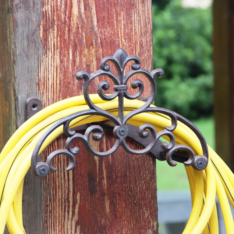 

Heavy Duty Fleur De Lis Cast Iron Hose Holder For Garden Yard Decoration Wall Mounted Water Pipe Holder Rack Butler Hanger