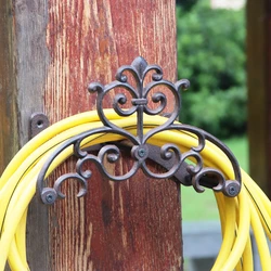 Heavy Duty Fleur De Lis Cast Iron Hose Holder For Garden Yard Decoration Wall Mounted Water Pipe Holder Rack Butler Hanger