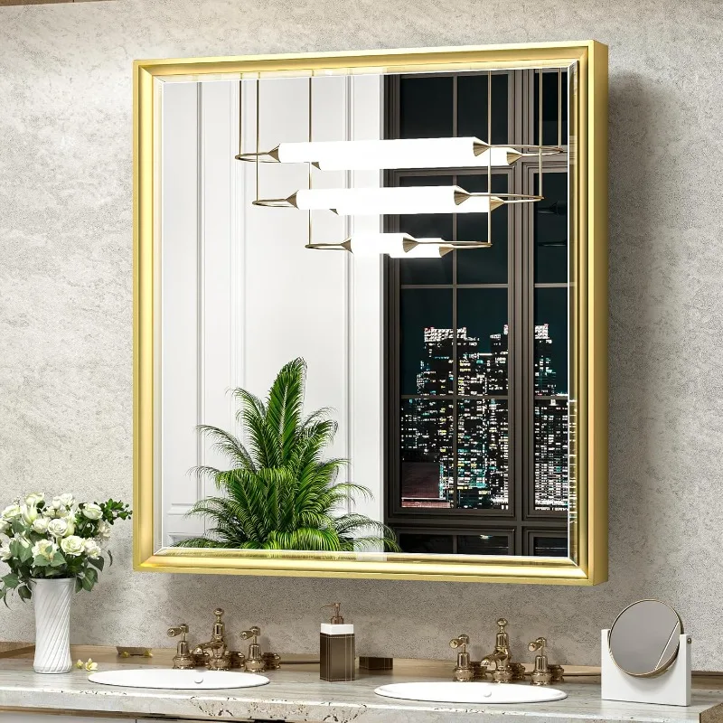 

30x32 Recessed Medicine Cabinet with Mirror Wall Mounted, Metal Beveled Mirror with Storage for Bathroom Vanity,