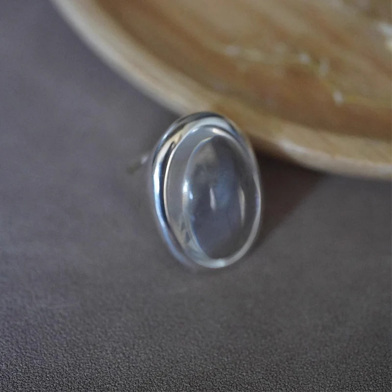 Foxanry Silver Color Ellipse Crystal Rings For Women Simple Exaggerated Elegant Vintage Temperament Engagement Jewelry Gifts image 2