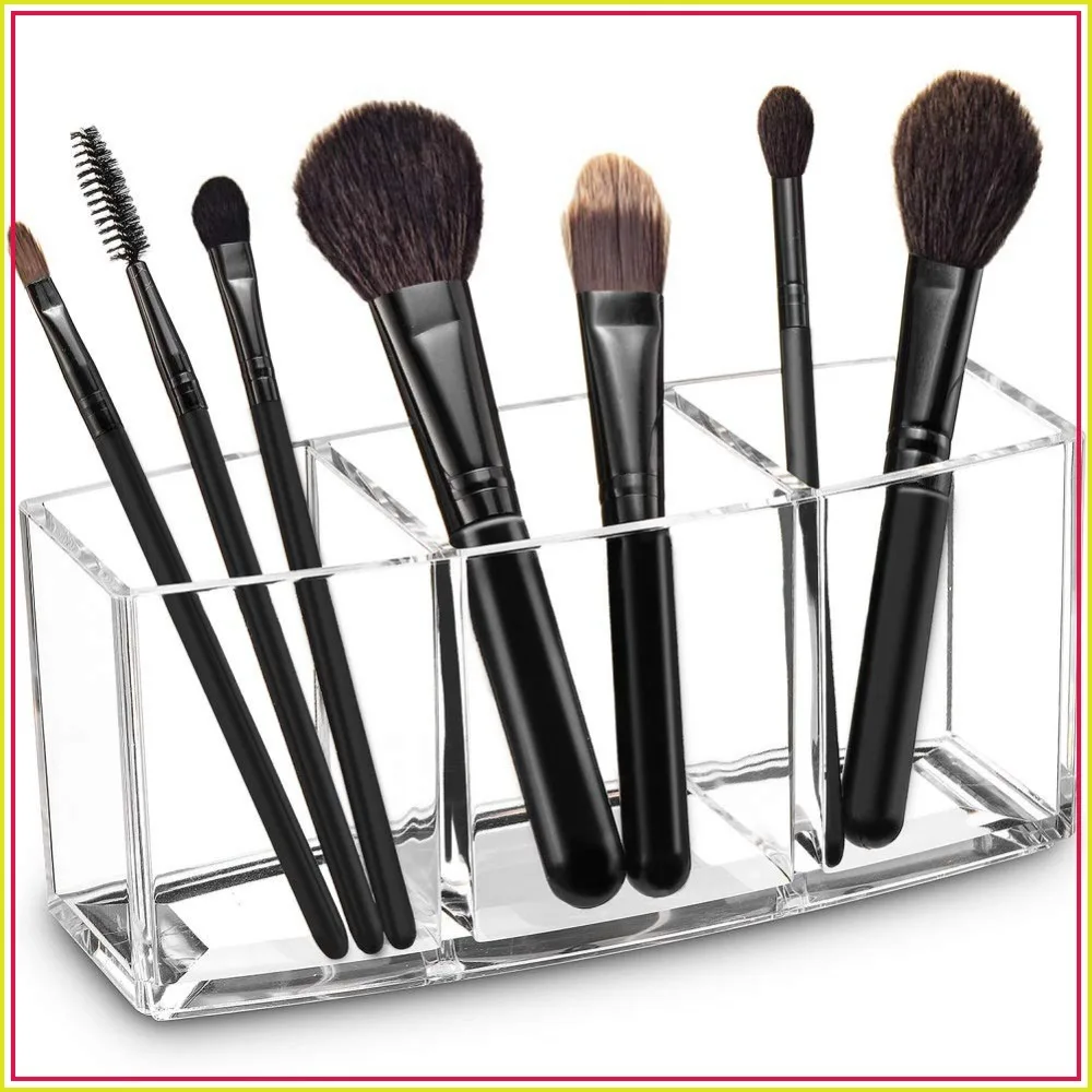 

Clear Acrylic Makeup Brush Organizer Holder with 3 Slots Cosmetic Storage