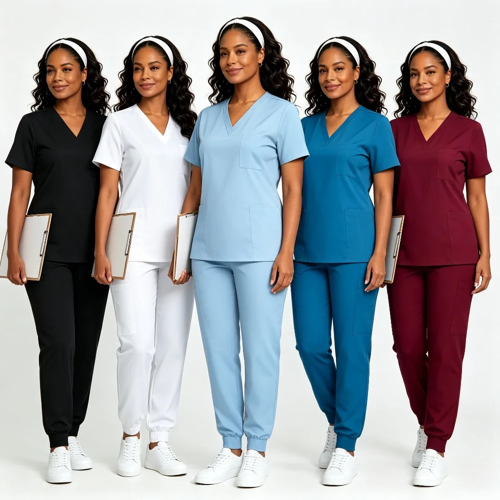 Polyester V Neck Multi Pocket Short Sleeve Scrub Set Clinic Beauty Uniform Halloween Cosplay Costume