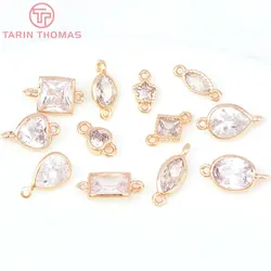 (6702) 10PCS 7MM 6MM 24K Gold Color Brass with Zircon Multiple Styles Charms Pendants High Quality DIY Jewelry Making Findings
