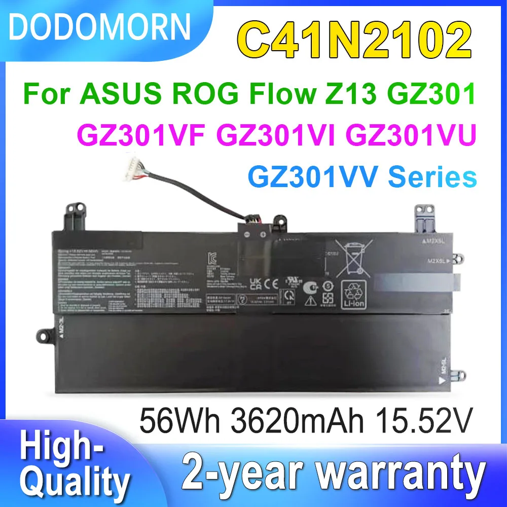 DODOMORN C41N2102 для ASUS ROG Flow Z13 GZ301 GZ301VF GZ301VI GZ301VU GZ301VV NR2201 Аккумулятор для ноутбука серии 3620 мАч 15,52 В 56 Втч