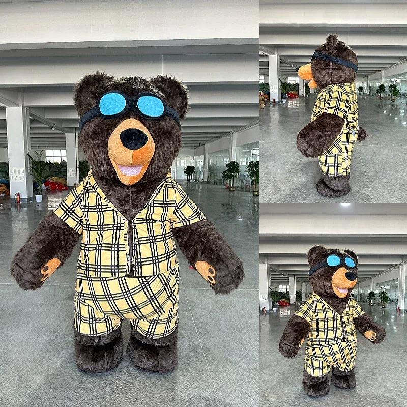 2,6 m Plüsch-Bär-Maskottchen-Kostüm mit Brille, aufblasbar, für Erwachsene, Cosplay, Karneval, Halloween-Party, Laufrequisiten
