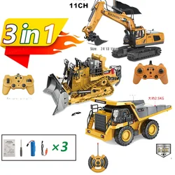 RC Bulldozer Truck Car for Kids, Alloy Shovel, Engineering Forklift, Heavy Excavator, Crawler Type, Brinquedos infantis, Presentes para crianças, 1:24, 9CH, 11 canais