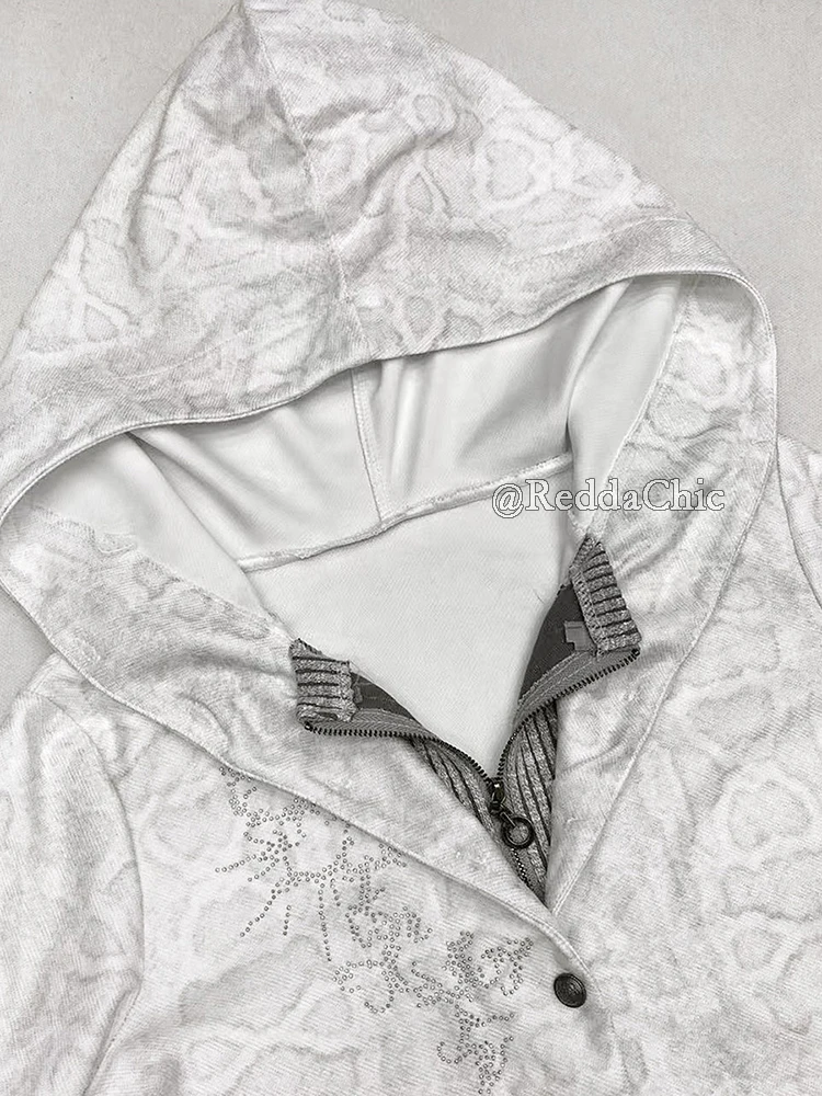 سترة بغطاء للرأس من REDDACHiC سترة Y2k جمالية من حجر الراين وأكمام طويلة سترة بقلنسوة ملابس خريفية عتيقة #4