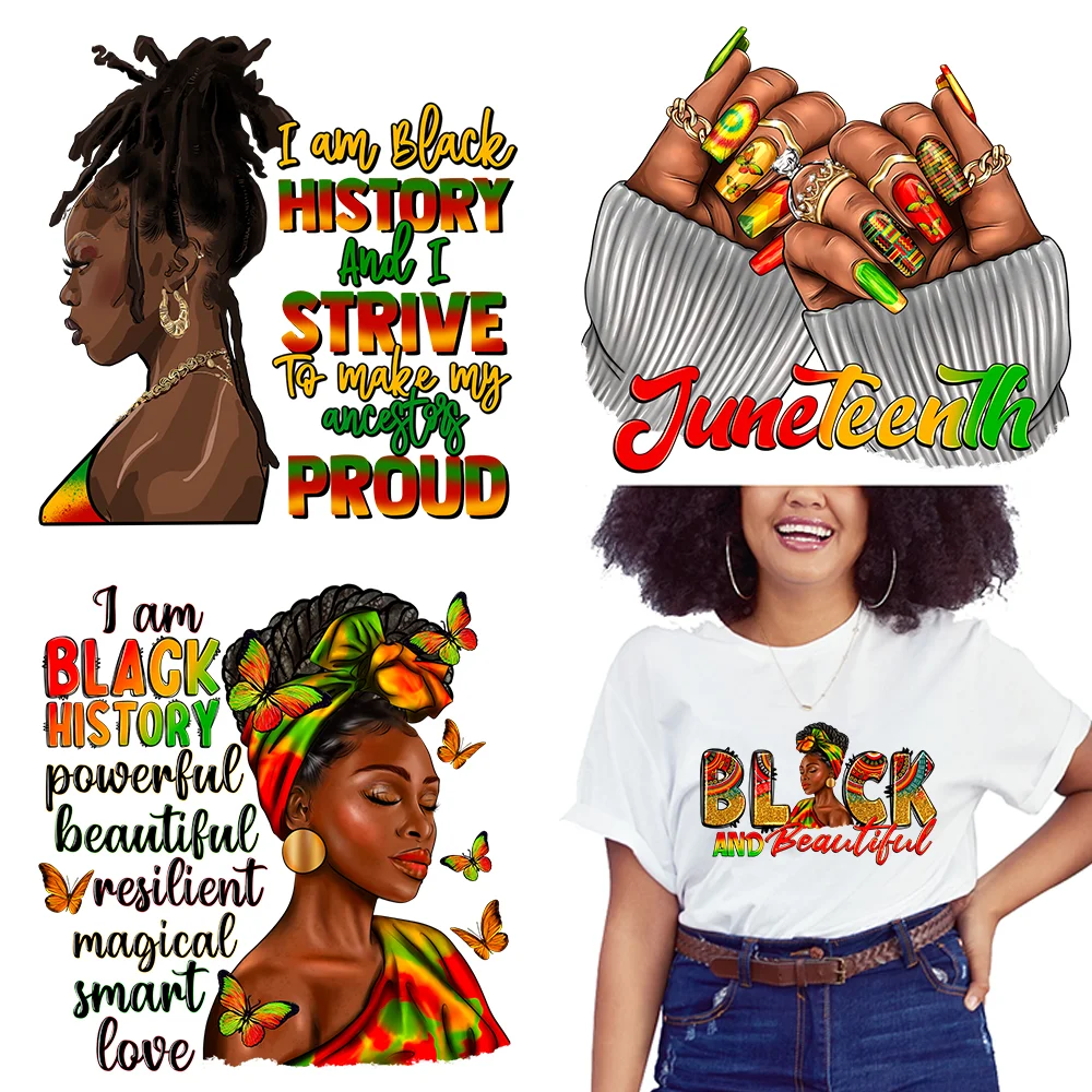 DIY 1865 Juneteenth Black History Iron On Afro Women Man Magic Free-ish DTF Transfers Ready To Press For Clothes