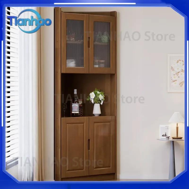 Multi-Functional Solid Wood Corner Cabinet for Modern Simple Triangle Shelf Storage in Living Room and Bedroom
