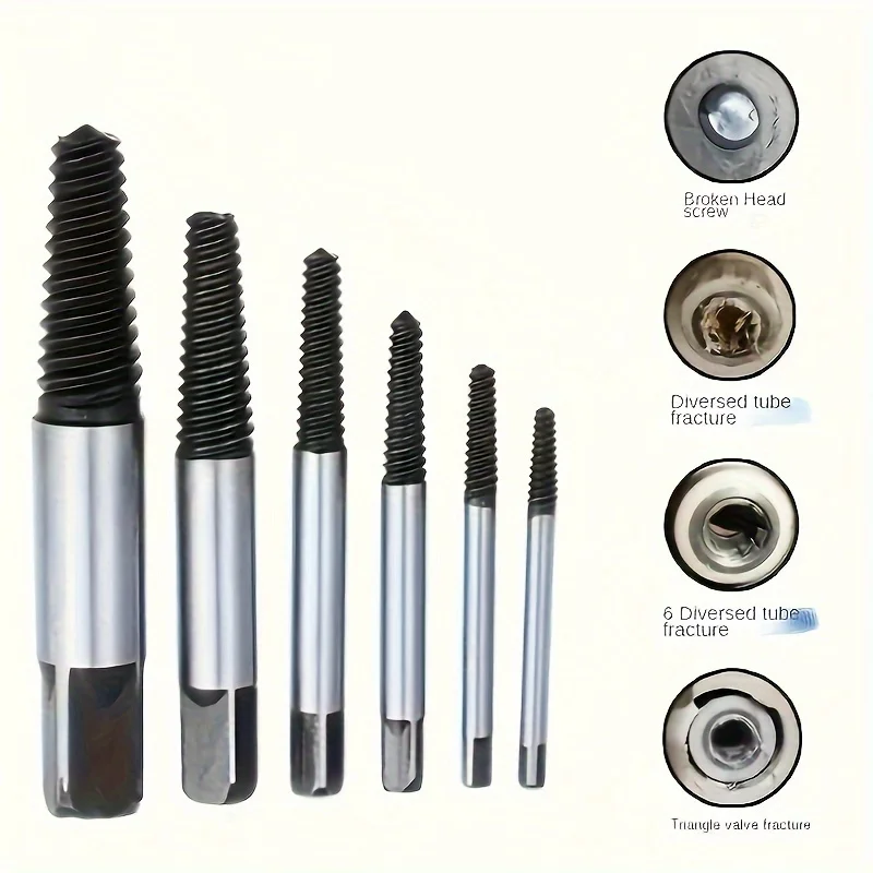 5/6pcs Damaged Screw Remover Set, Metal Drill Bit Set For Woodworking, Broken Bolt, And Water Pipe Extraction