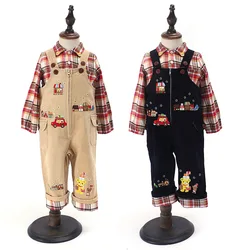 Autumn and Winter Boys and Girls Overalls Cartoon Bear Corduroy Pants Roupa Infantil Japanese Kids Clothes Pantalones Informales