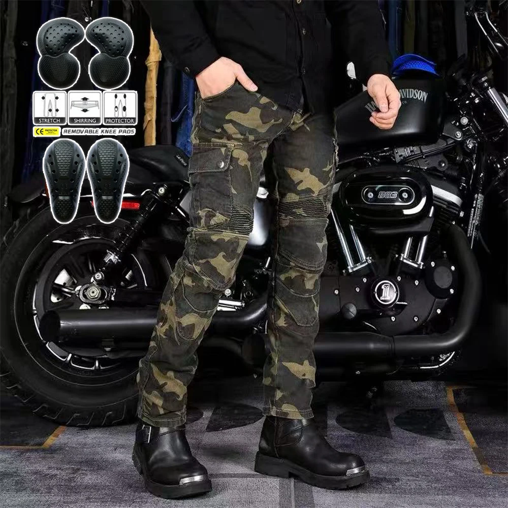 

Новые мужские мотоциклетные уличные камуфляжные джинсы для верховой езды, мотооборудование, защитное снаряжение, эластичные брюки для шоссейных гонок, разноцветные на выбор
