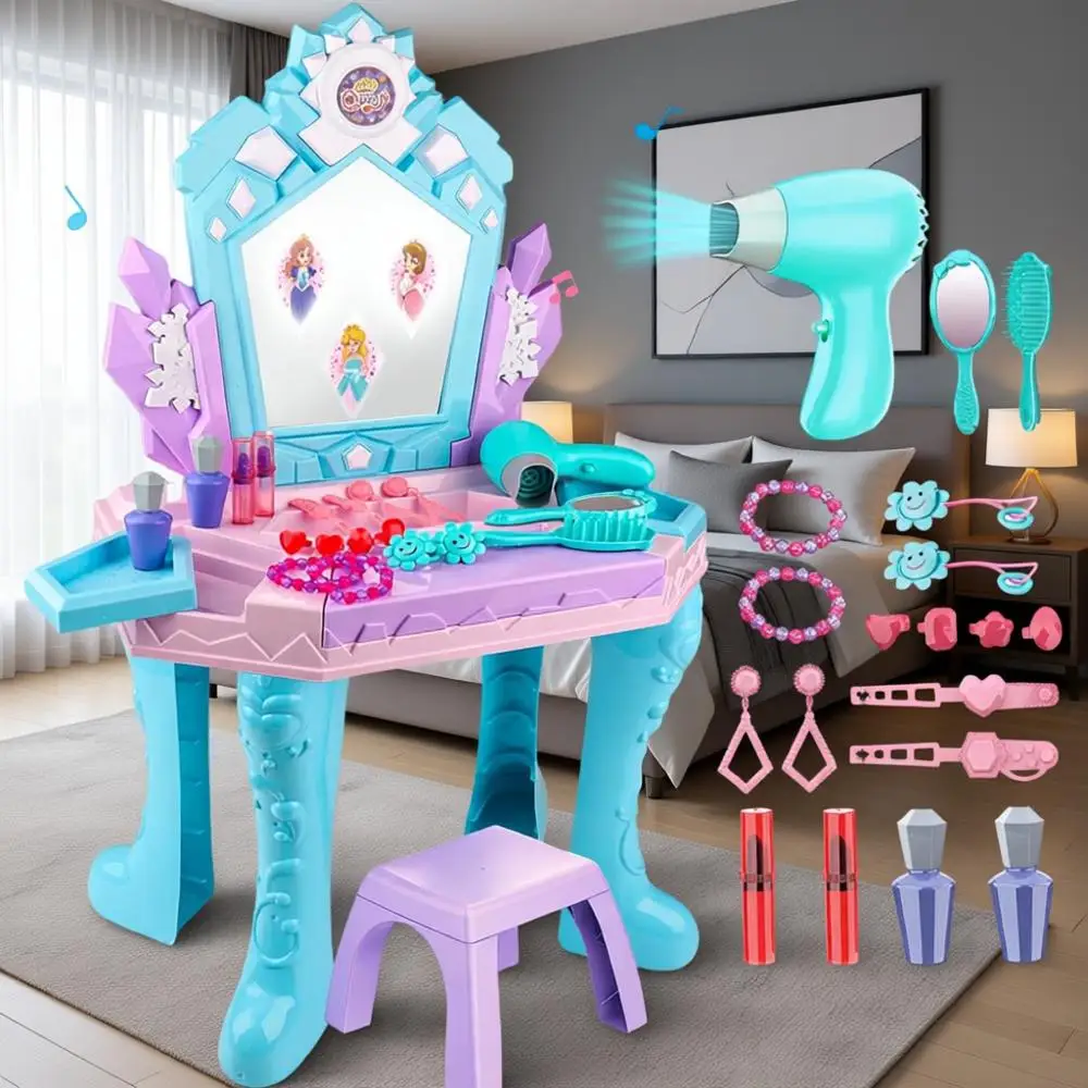 

Детский игровой набор для макияжа с зеркалом, подсветкой и музыкой, подходит для детей от 2 до 5 лет