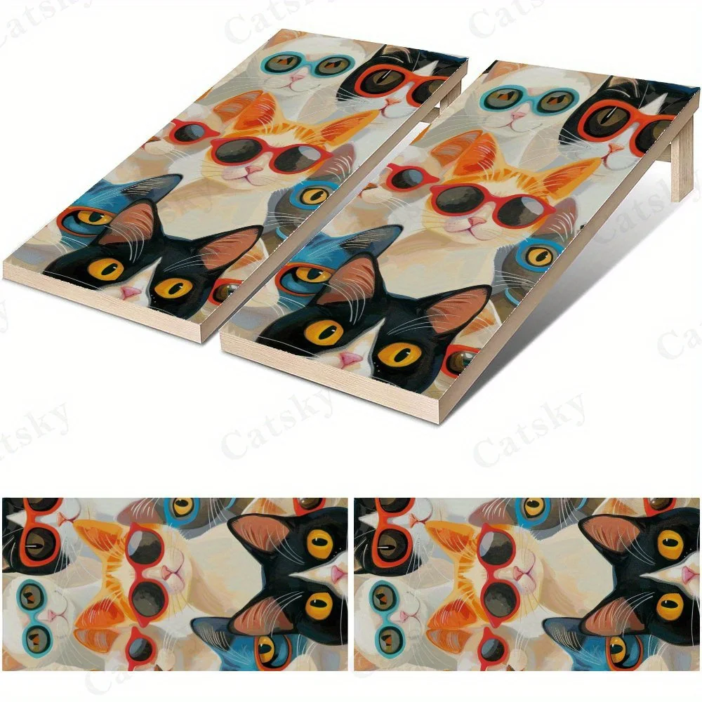 Chats avec l'art des lunettes de soleil, design félin coloré, illustration d'animaux sauvages, haute valeur! Autocollants pour planche de sable plate en vinyle 2D - Bubble
