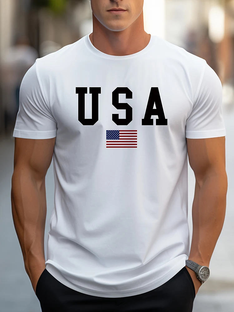 Summer Men's Short Sleeve Printed T-Shirt, Usa Printed T-Shirt, Summer Comfortable Cool, Casual Outdoor Short Sleeve T-Shirt.