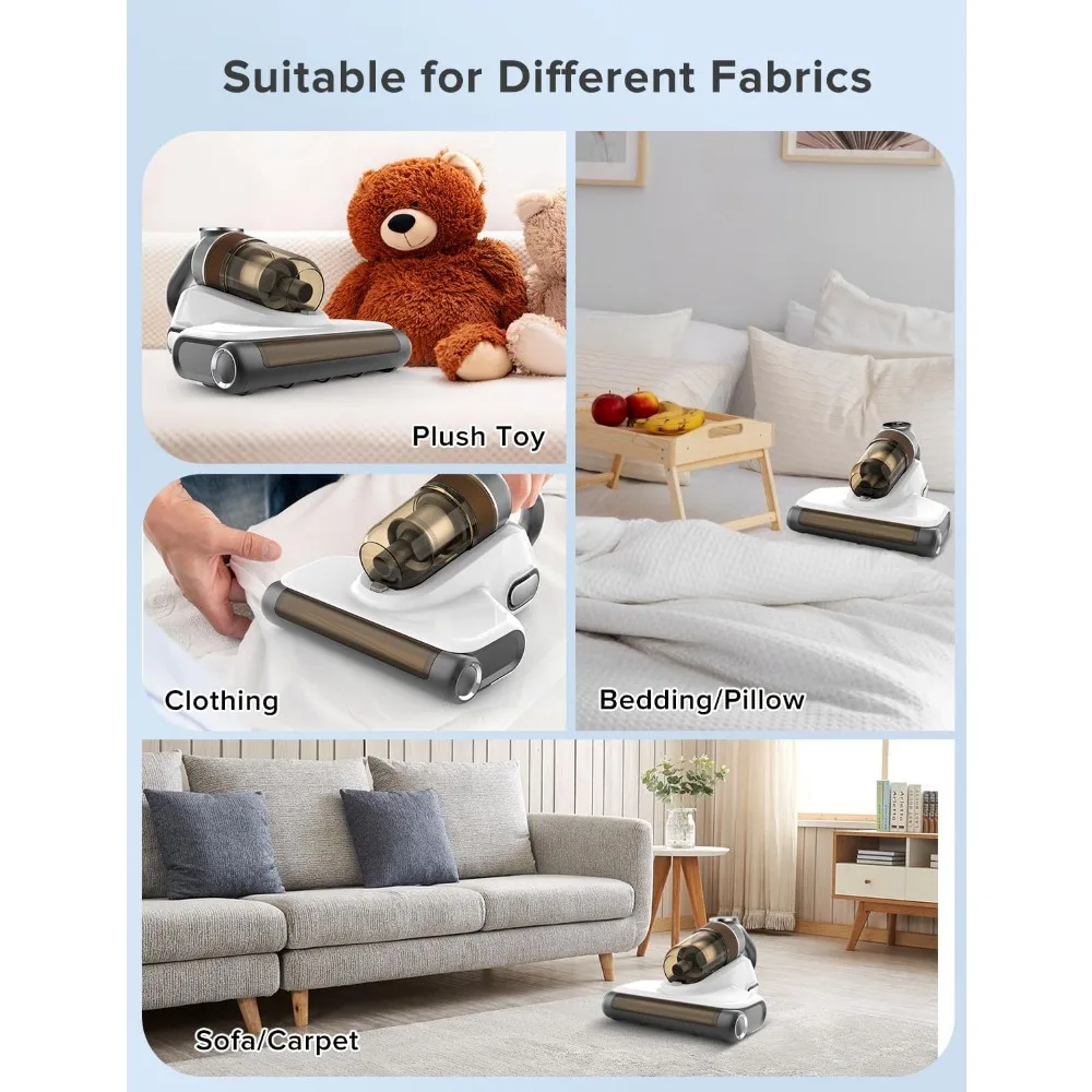 HAOYUNMA Cordless Mattress Vacuum Cleaner, UV Bed Vacuum, 15Kpa Suction HEPA Filter 253.7nm UV-C Light & 18000 Times/Min Tapping