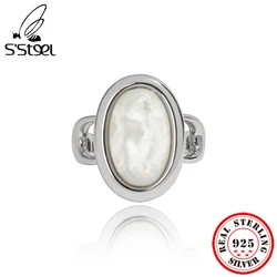 S'STEEL Oval Shell Light Luxury 925 Sterling Silver Rings For Women Couple Adjustable Wedding Vintage Ring Designer Fine Jewelry