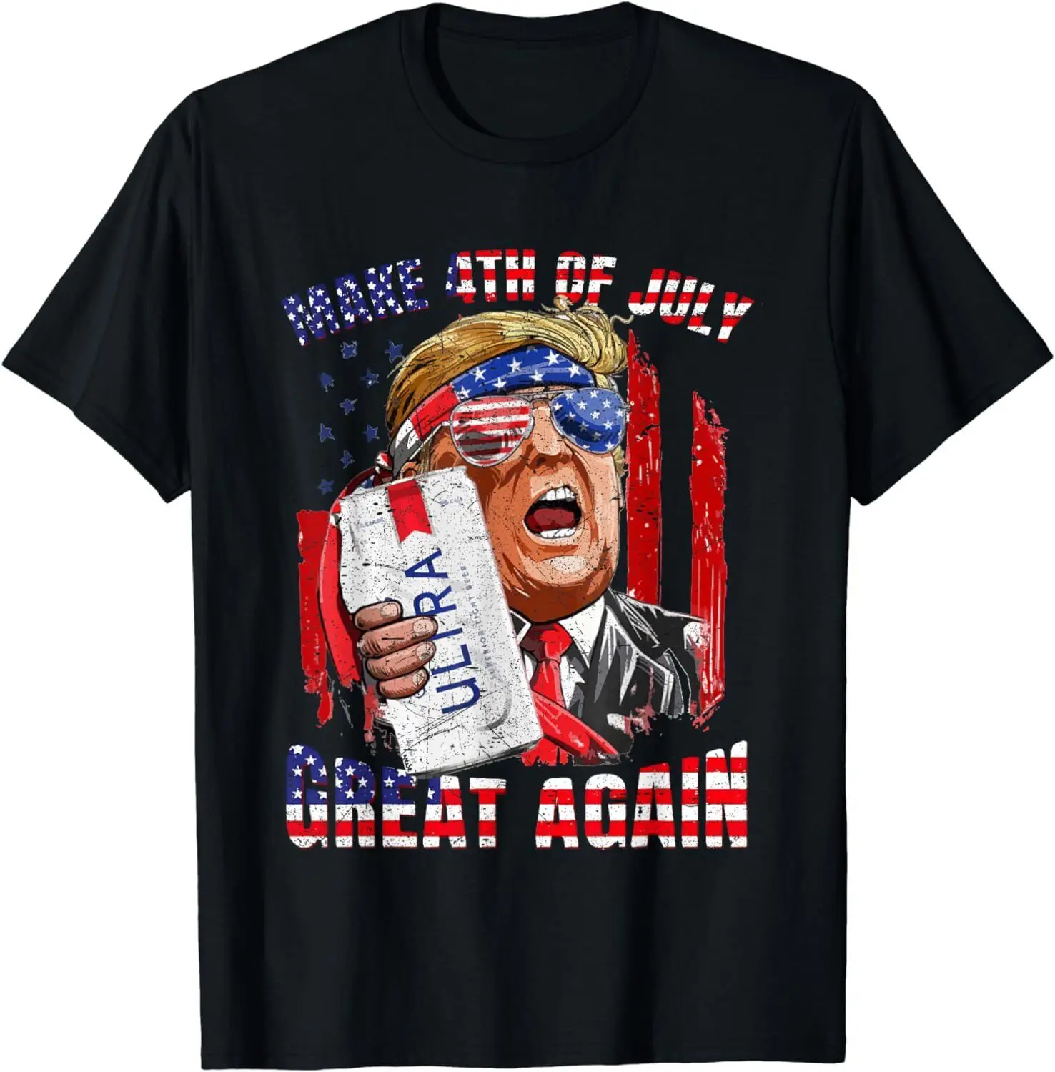 

Funny Trump Drinking Make 4th Of July Great Again US Flag T-Shirt