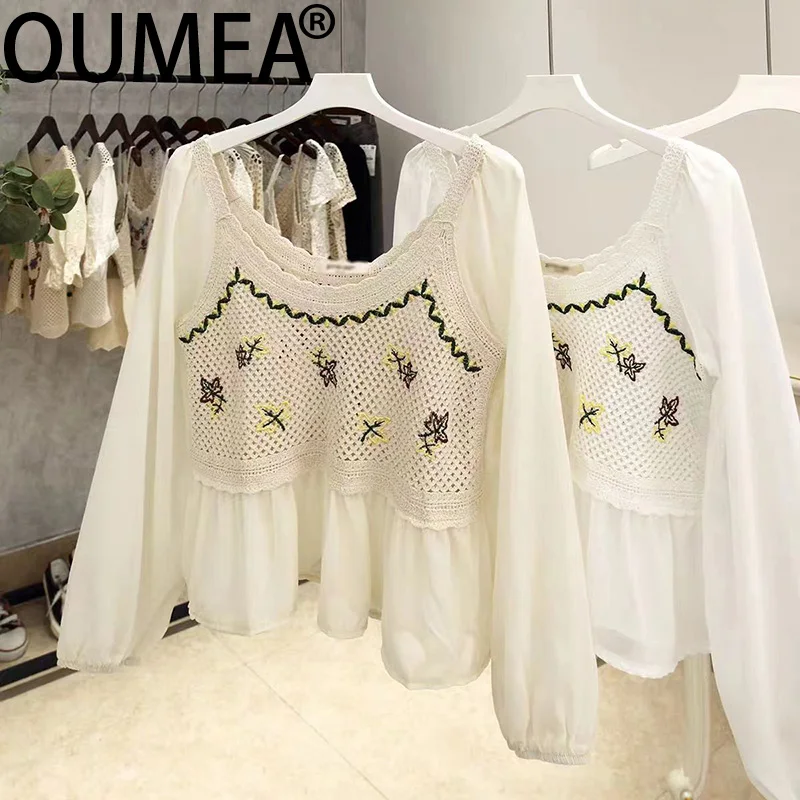 Oumea Frauen häkeln Strand vertuschen Langarm Chiffon Blumen stickerei lässig Strick bluse