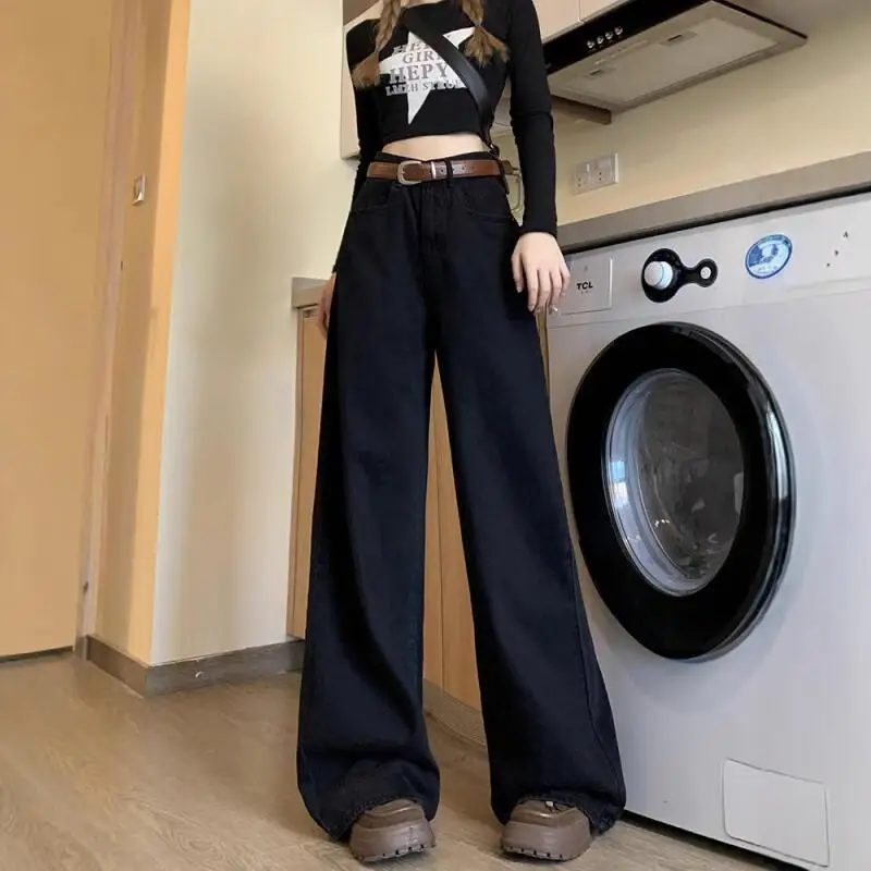 

Women's Pants Casual Pants Jeans Denim Women Casual Black Retro Wide Leg High Waist Loose Straight Leg Floor Length Spring New