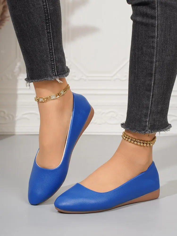 Einfarbige Ballerinas für Damen mit spitzer Zehenpartie, leicht und bequem, zum Hineinschlüpfen, für Alltag, Büro, Schule und Reisen – Detail 9