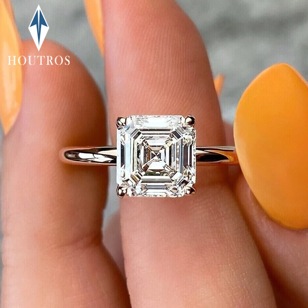 

2/3/5CT Asscher Cut Engagement Ring for Women 925 Sterling Silver 18K White Gold Solitaire Diamond Wedding Bands Jewelry Gift