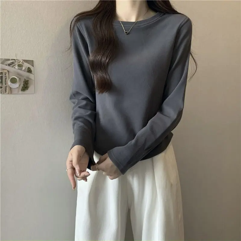 Arc Irregular Round Neck Bottoming American Long-Sleeved Women'S T-Shirt Inner Top 2024 Autumn And Winter New Clothes